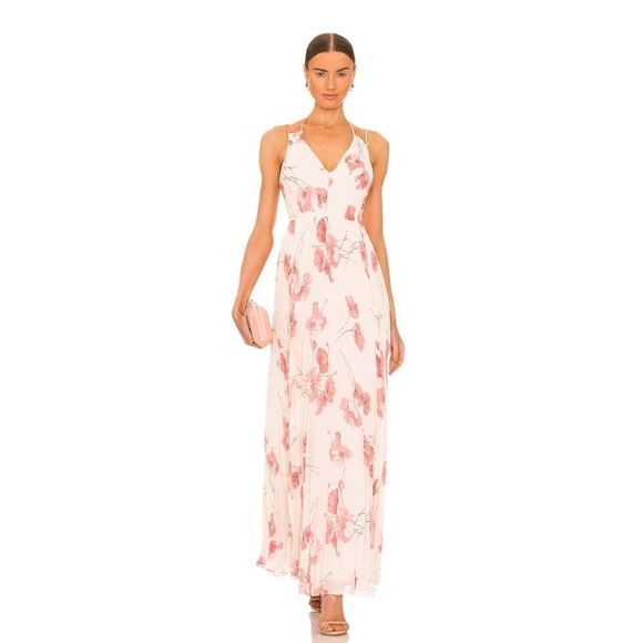 BCBGMAXAZRIA Tossed Poppies Maxi Dress in Sheer‎ Pink Combo - Picture 1 of 8